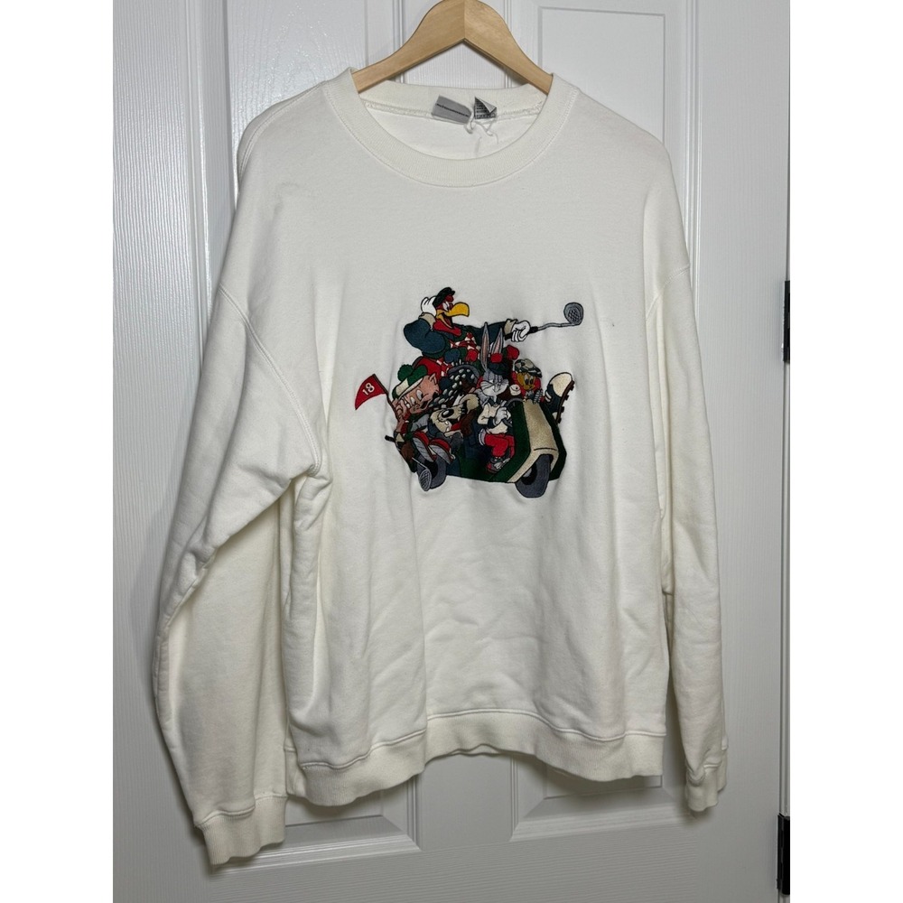 Vtg 90s Looney Tunes Warner Bros Sweatshirt Mens‎ L Golf Sweater Bugs Bunny Taz